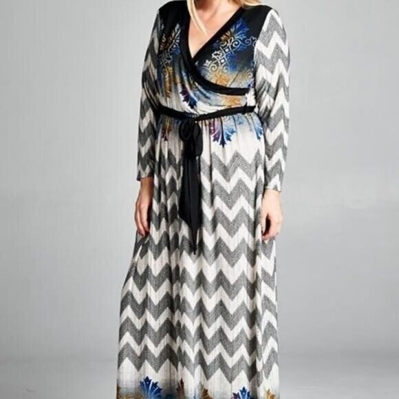 NEW Chevron Abstract Print Maxi Dress Women's Plus Size 1X - Picture 2 of 5